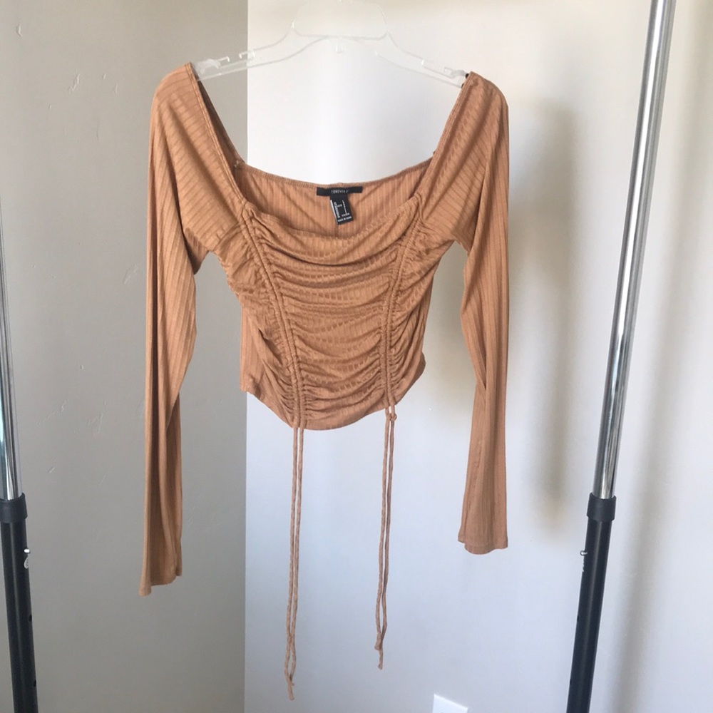 Forever 21 ribbed bronze cinched crop top Large
